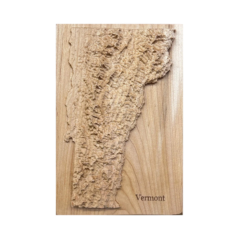Vermont State 3D Topographic Map Carved in Wood