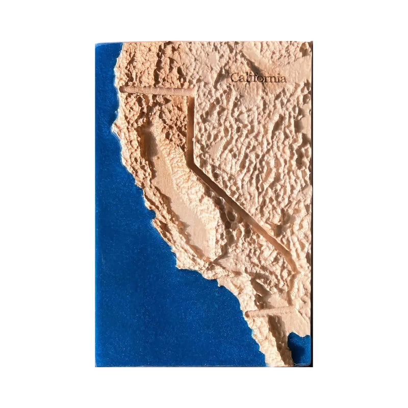 California State Topographic 3D Relief Wood-Carved Map | California Travel Gift