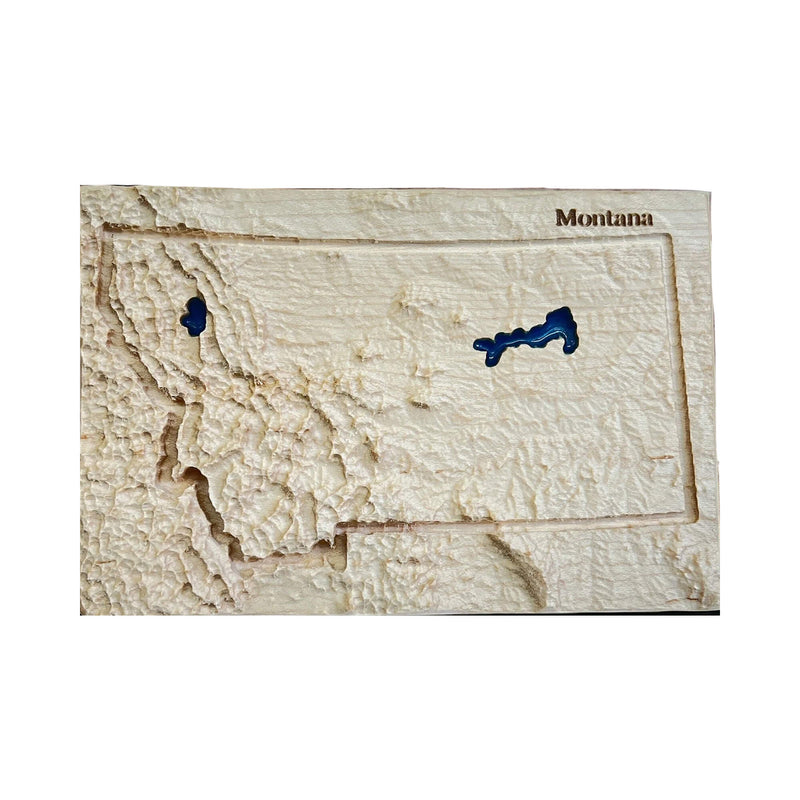 Montana 3D Topographic Wood Carved Relief Map | Montana Gift